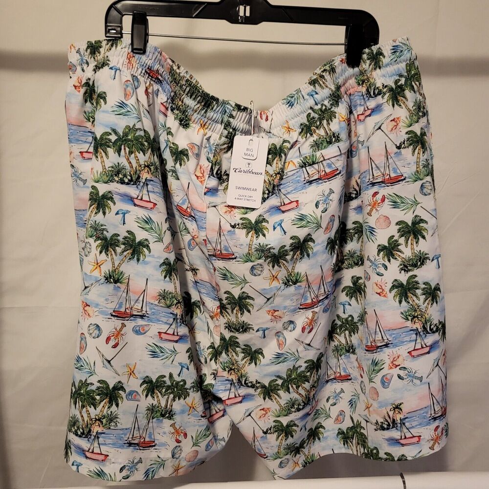 NWT Caribbean Big Man 3XB Mesh Lined Swim Trunks Boats Beach Tropical Retail $70